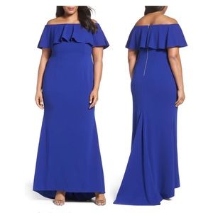 ADRIANNA PAPELL Off Shoulder Mermaid Gown Plus Black tie Formal Dress Wedding